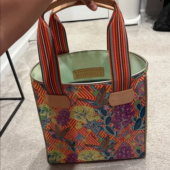 Consuela Tote W/ bag charm! Colorful Tote Bag with Striped Handles - Picture 4 of 4